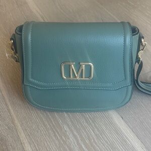 Teal Leather Crossbody Bag with Gold M Accent